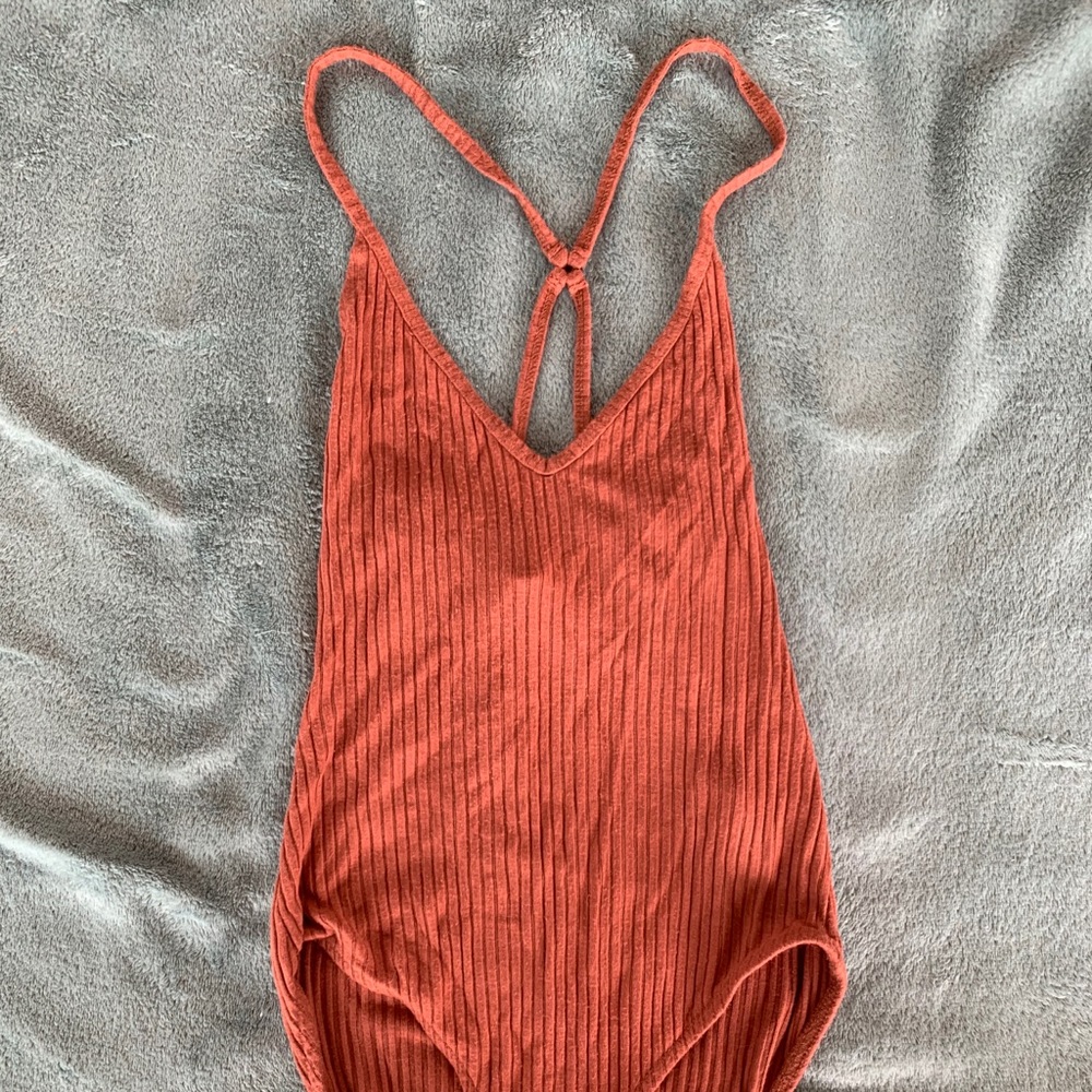 Red-orange 3 button bodysuit tanktop